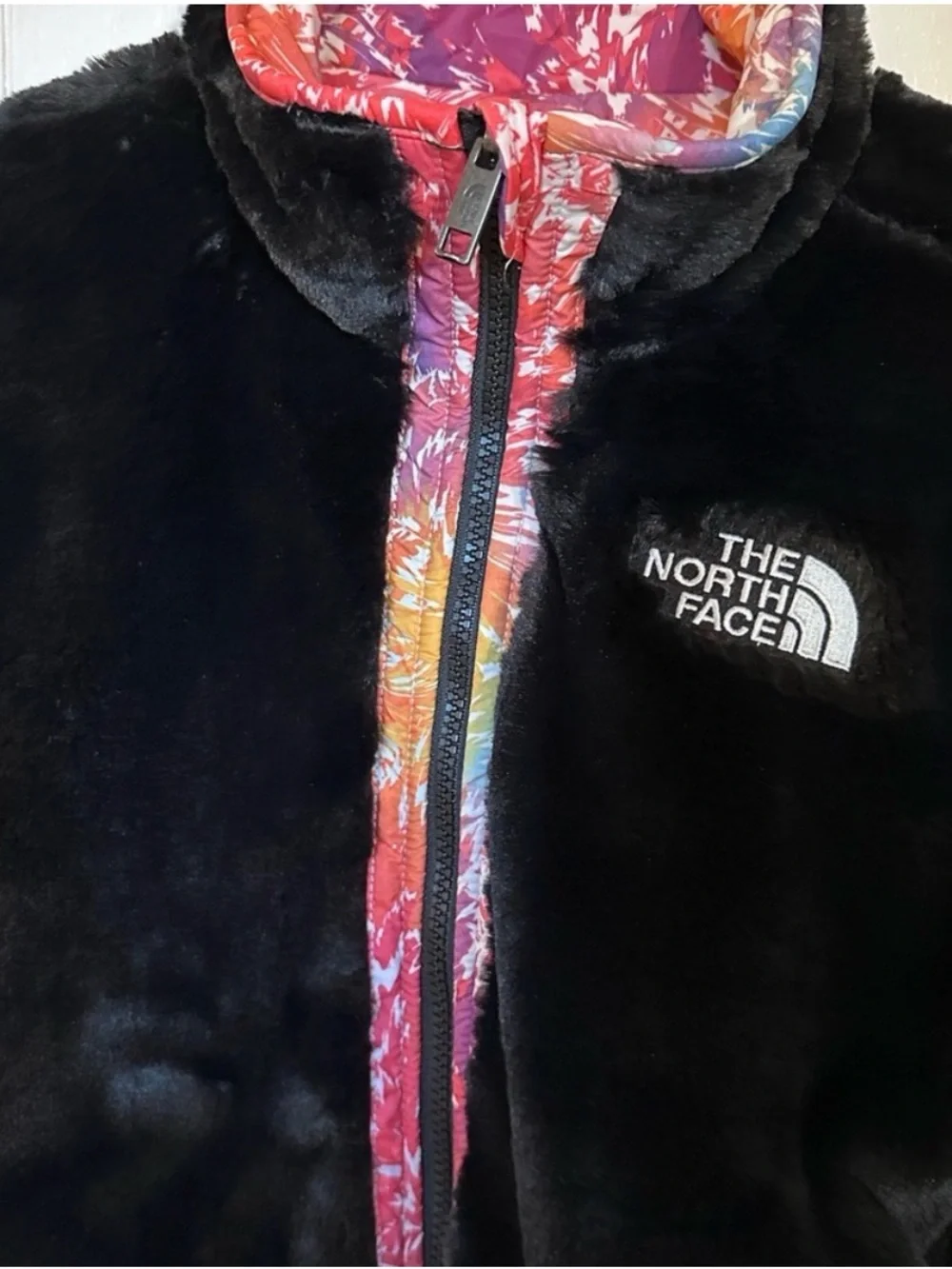 The North Face Colorburst Puff Jacket in Red, Purple and Blue
